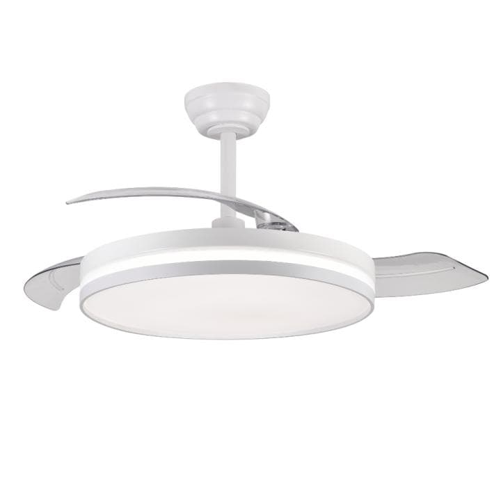 Ventilador De Techo motor Dc Eplus Blanco con Aspas Desplegables 60w. 3 Temperaturas seleccionables, control remoto con temporizador y Memoria, 6097 Lumenes intensidad regulable, luz de noche, 6 velocidades funcion brisa, Ultra silencioso.