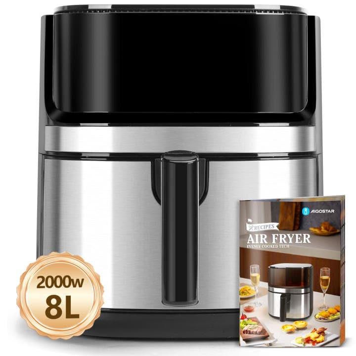 Aigostar Freidora de Aire 8L con Ventana - 2000W Doble Calentamiento, 10 Programas, Control Táctil