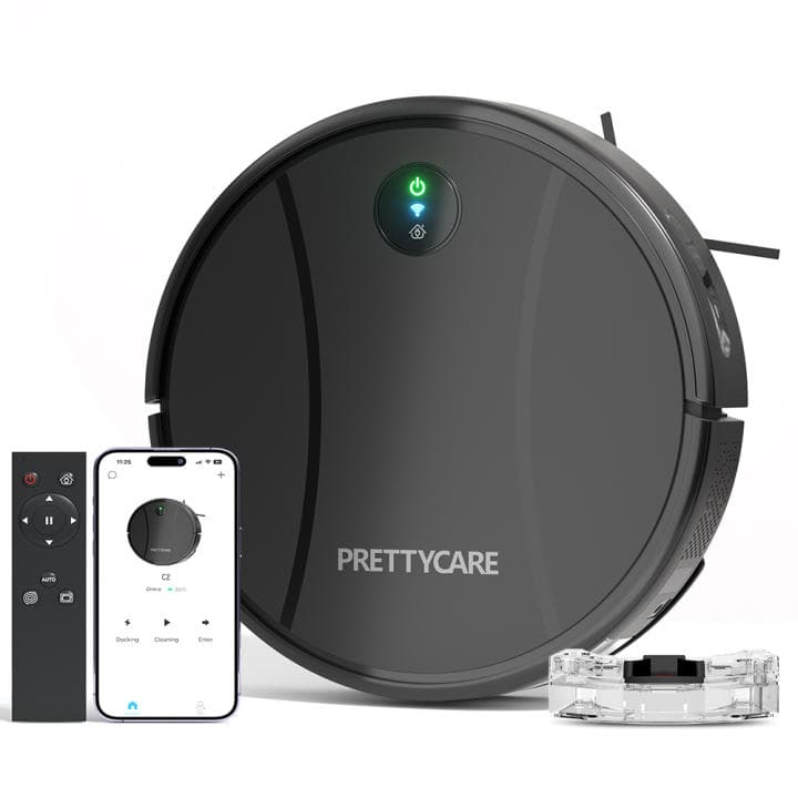 PrettyCare C2 Robot Aspirador Fregona 3 en 1 Aspira Friega Barre 5000Pa Autonomía 150min APP Control Remoto