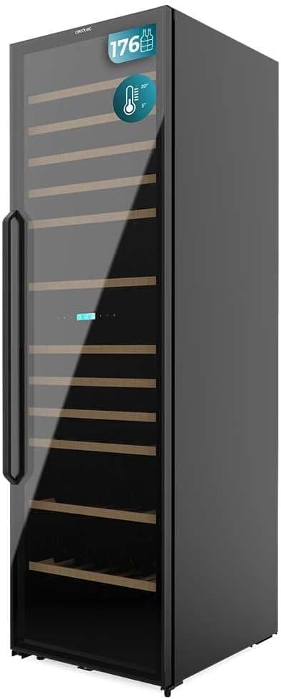 Cecotec Vinoteca 176 Botellas Bolero GrandSommelier Duo 176000 Black. Temperatura Dual, Protección UV, Alarma Temperatura, Filtro Carbón, Puerta Reversible, LED, Compresor Eficiente