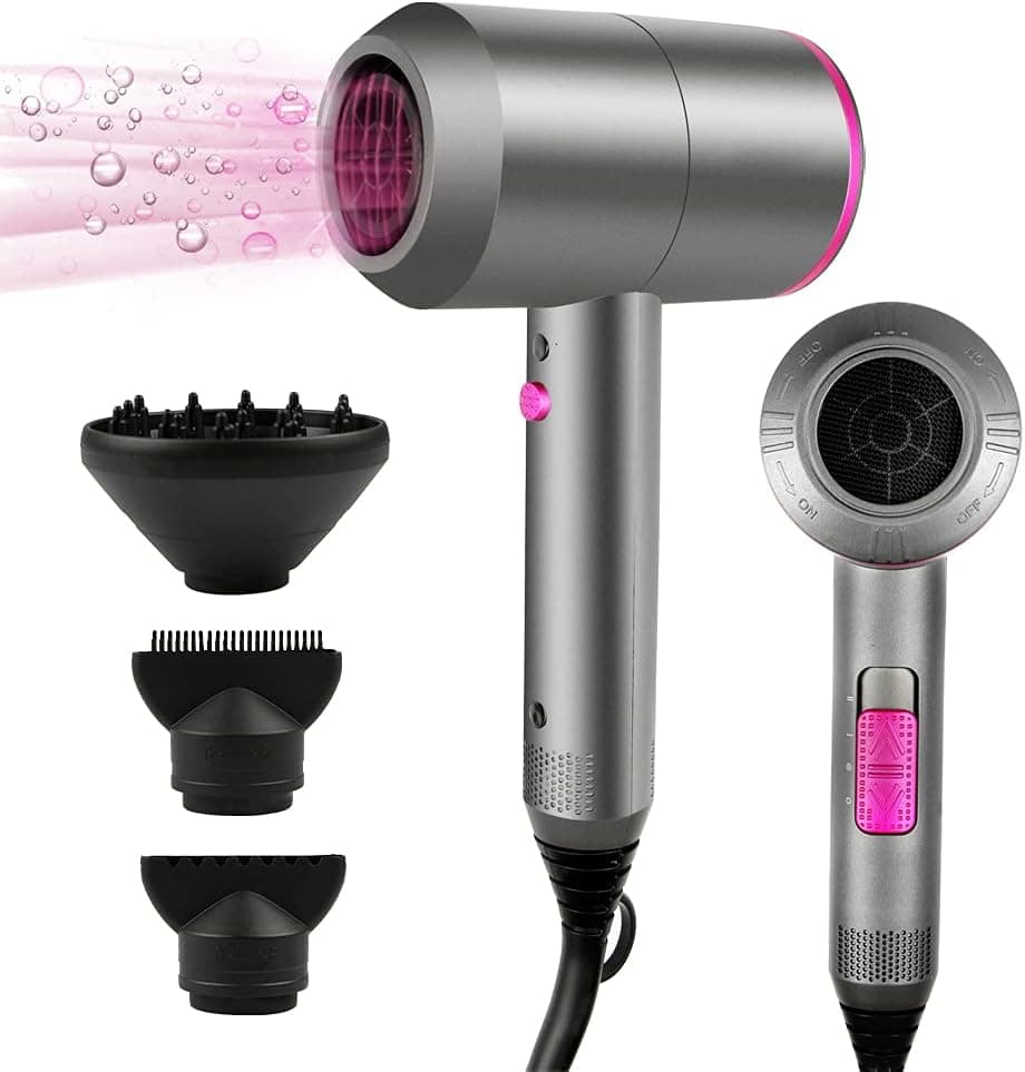 Secador de Pelo Iónico Profesional, Hair Dryer Negativos Portátil, con 3 Temperaturas 2 Velocidades, Botón de Aire Frío, Incluye 1 Difusor y 2 Concentradores