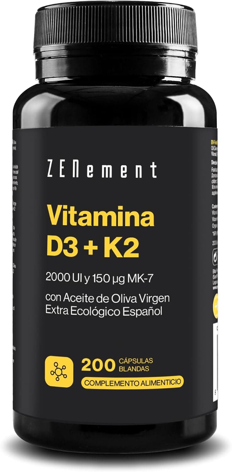 Vitamina D3 2000 UI + K2 MK-7 150 µg, Biodisponibles en AOVE - 200 Cápsulas