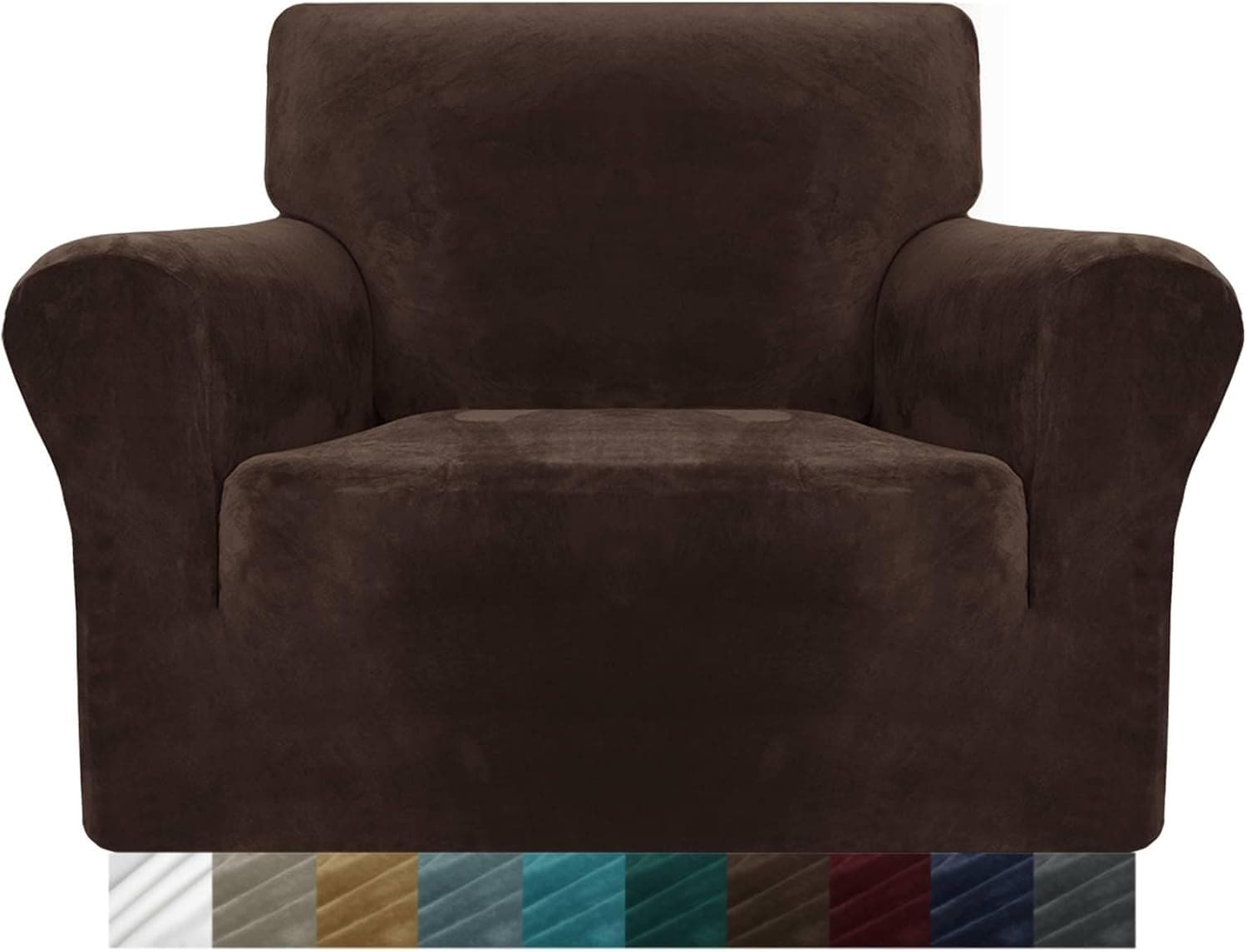 MAXIJIN Funda Gruesa Aterciopelada para Sillón, Super Elástica Antideslizante, 1 Plaza, Amigable con Mascotas, Protector 1 Pieza con Brazos (1 Plaza, Café Oscuro)
