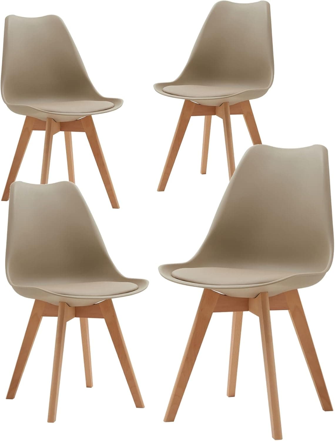 Juego de 4 Sillas de Comedor Modernas con Asiento Tapizado y Patas de Madera de Haya Ideales para Comedor, Cocina, Sala de Estar, Dormitorio (Marrón)