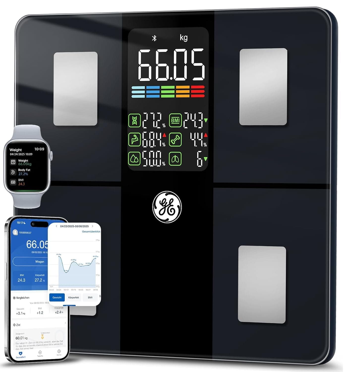 GE Bascula Grasa Corporal y Muscular, 14 Medidas Corporales 180kg