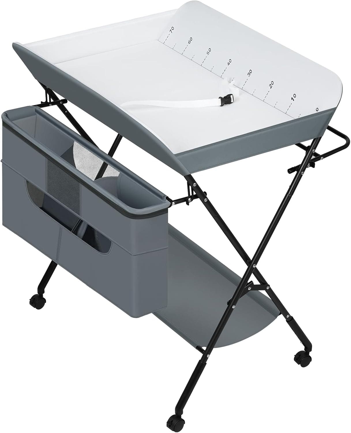 WOLTU Cambiador Bebé Plegable con Ruedas y Freno, Cambiador con Gran Espacio de Almacenaje, Tela Oxford Impermeable y Fácil de Limpiar, Color Gris