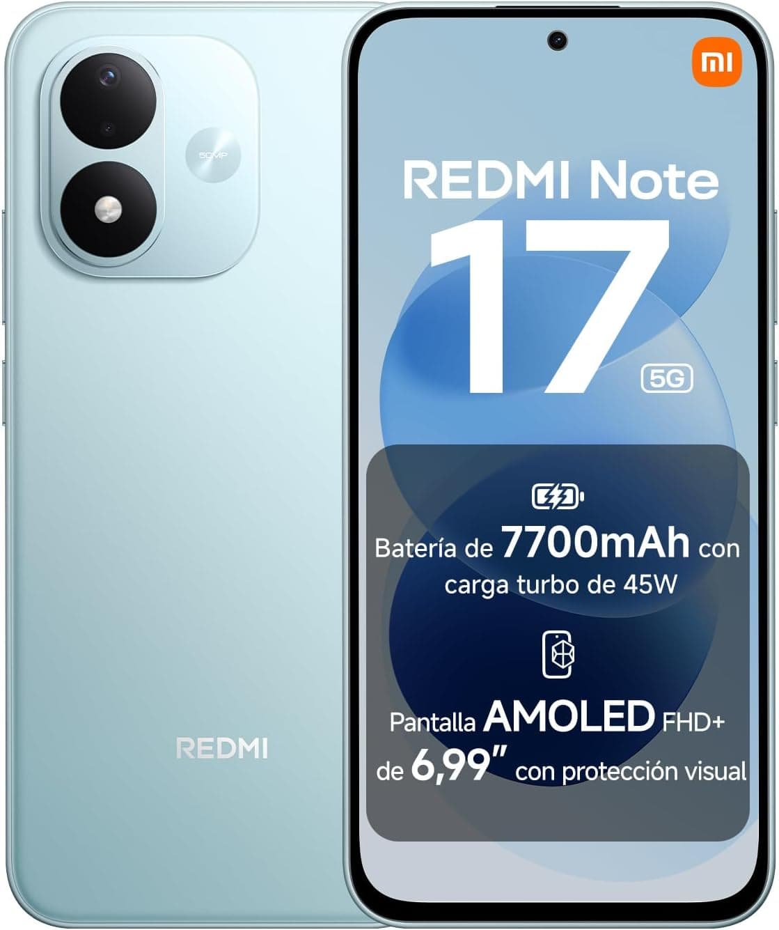 REDMI Note 17 5G, Smartphone 6+128GB, Turquesa Cielo, batería de 7700mAh