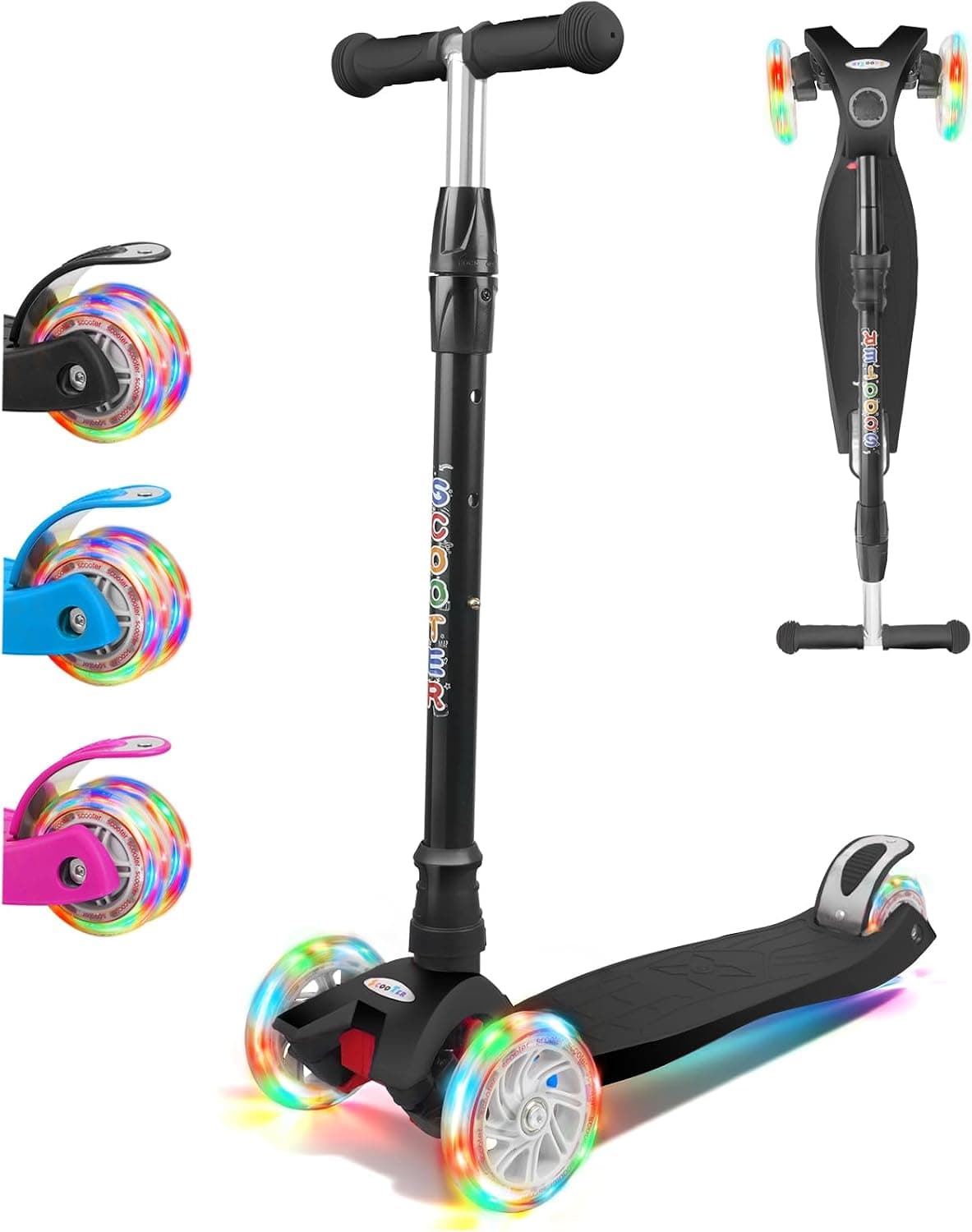 KORIMEFA Patinetes para niños Scooter Ajustable con 3 Ruedas LED para niños y niñas de 3 a 12 años Scooter Infantil Patinete Infantil con 3 Altura Ajustable de 72 a 85 cm