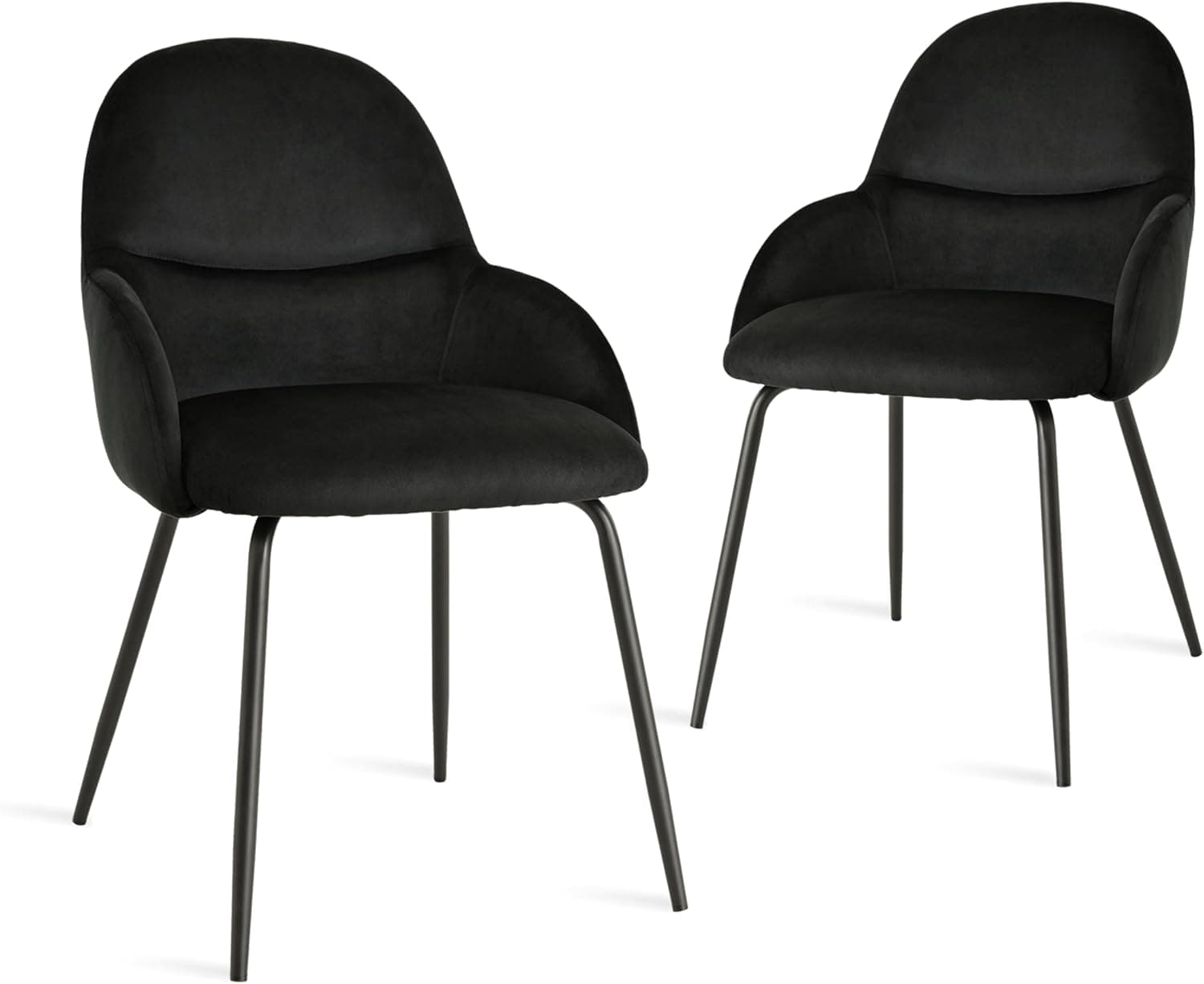 Juego de 2 sillas de comedor con reposabrazos - Sillas ergonómicas tapizadas, modernas sillas de cocina con tapicería de terciopelo y patas de metal, sillas acolchadas para salón o sala de