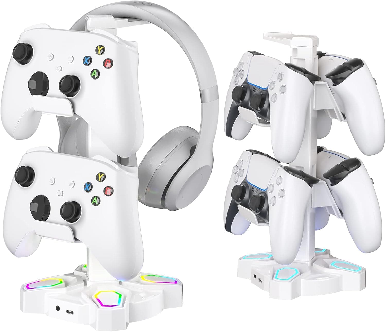 KDD Led Soporte Auriculares Gaming con 2 Puertos de Carga USB & 1 Tipo-C