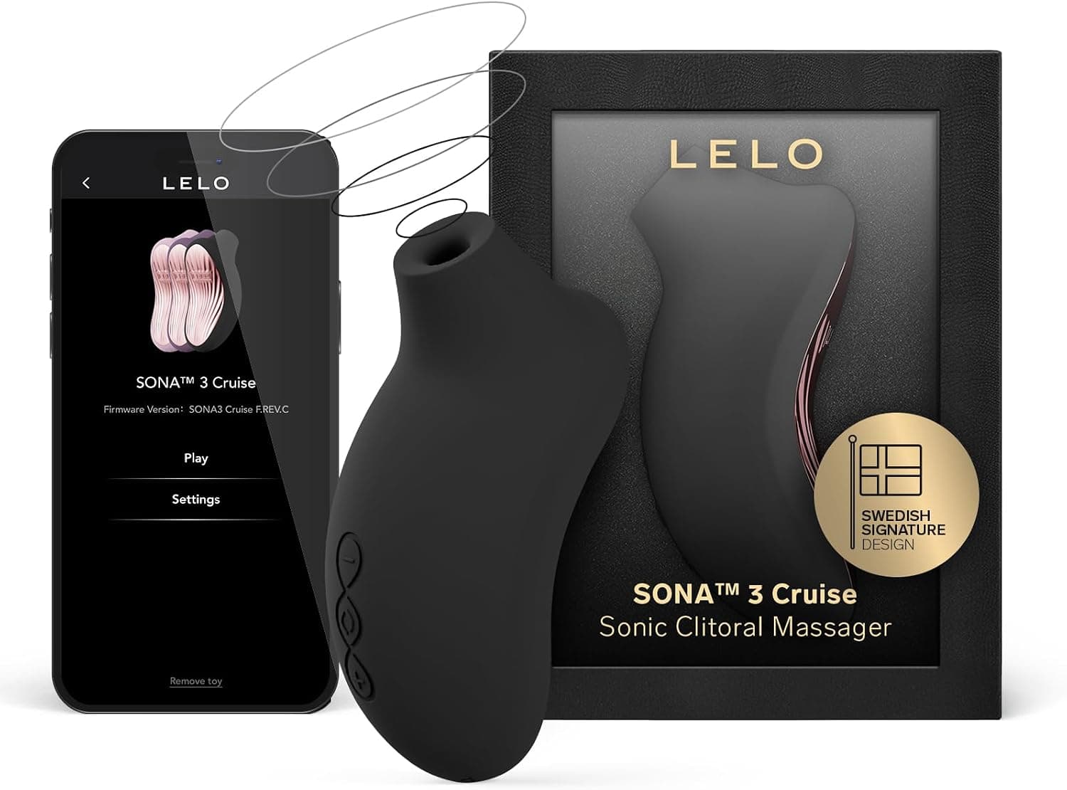 LELO SONA 3 Cruise, Masajeador Sónico Femenino con Aplicación por Bluetooth, Succionador de Clítoris Femenino, Juguetes Eroticos, 12 Modos con Más Potencia y Tecnología de Ondas Sónicas (Black)