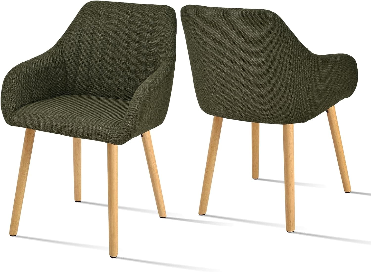 Silla De Comedor con Reposabrazos, Juego De 2, Patas De Madera, Silla Tapizada, Sillas De Cocina Y Salon, Verde-poliéster
