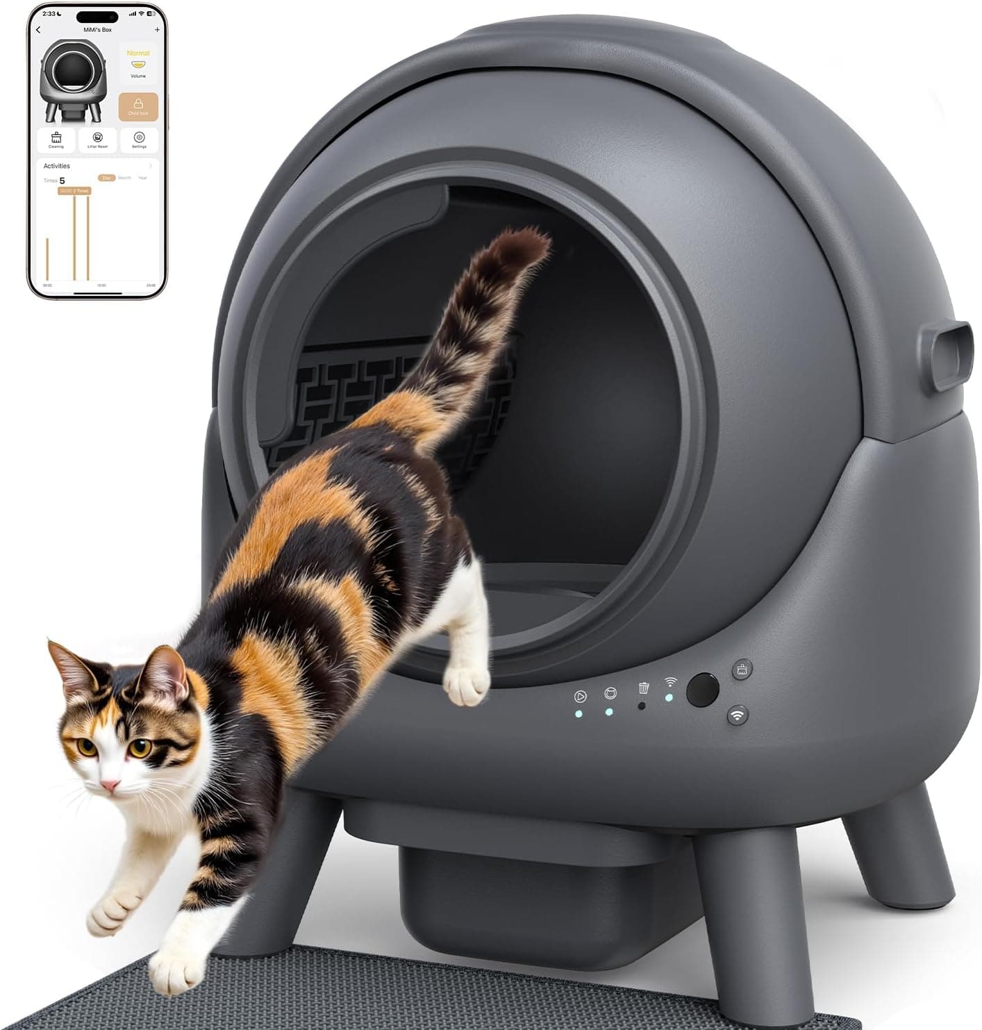 Arenero Gatos Autolimpiable Caja de Arena Sin Olor 65L +1 Bolsa de Basura