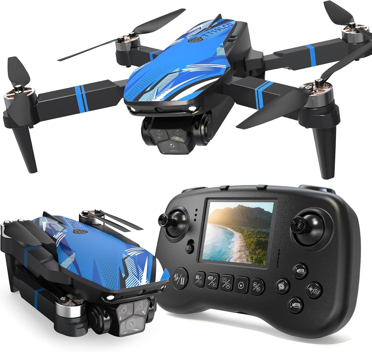 Dron con Cámara para Adultos, Mando a Distancia con Pantalla LCD, FPV Vídeo Mini Drone, Esquiva de Obstáculos en 270°, 3D Flips, RC Cuadricóptero plegable para principiantes, Tarjeta SD hasta 32GB