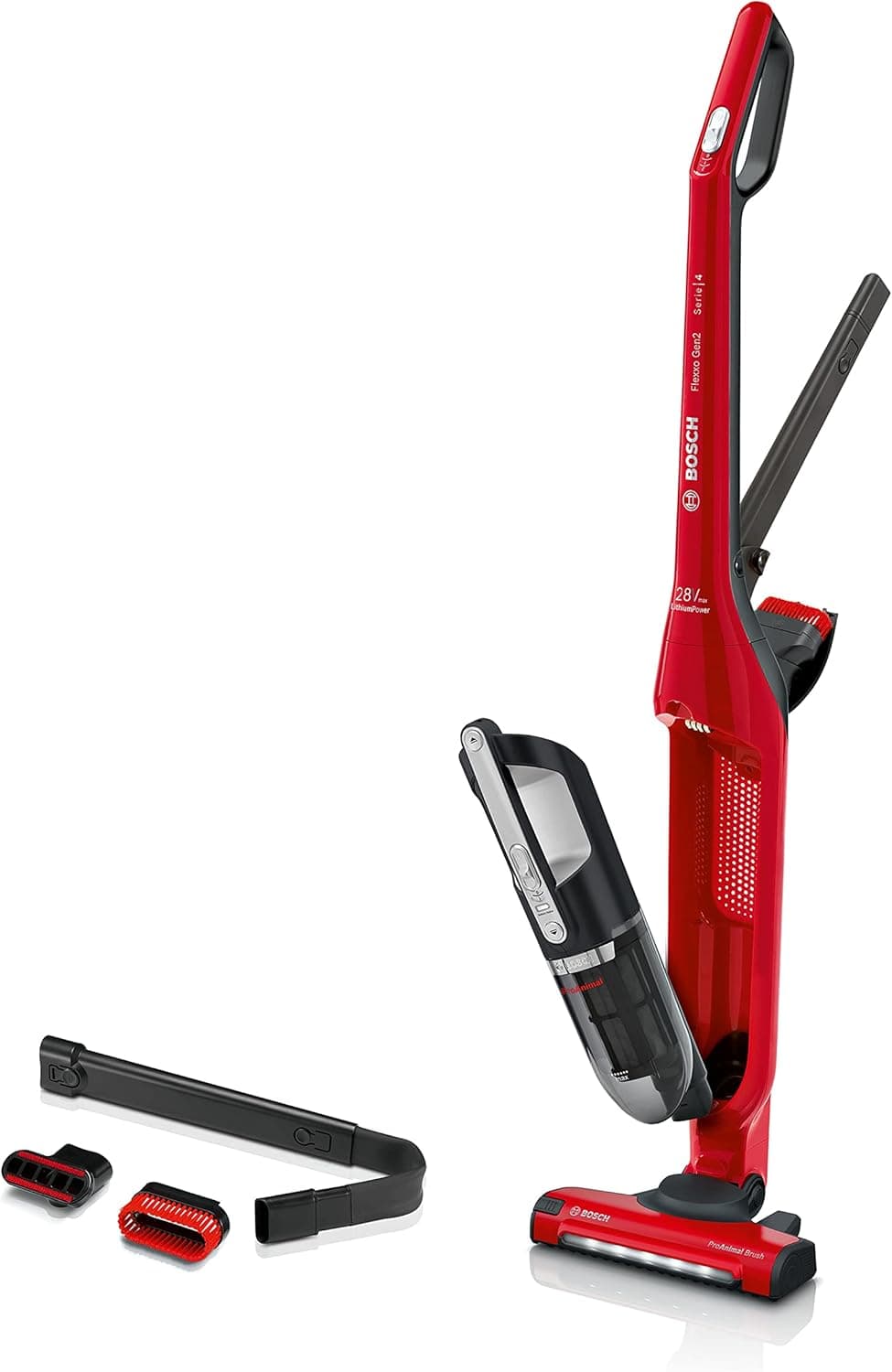 Bosch - Aspirador sin cable Flexxo Gen 2, 28 W, 0.4 litros, ProAnimal, rojo, BBH3ZOO28