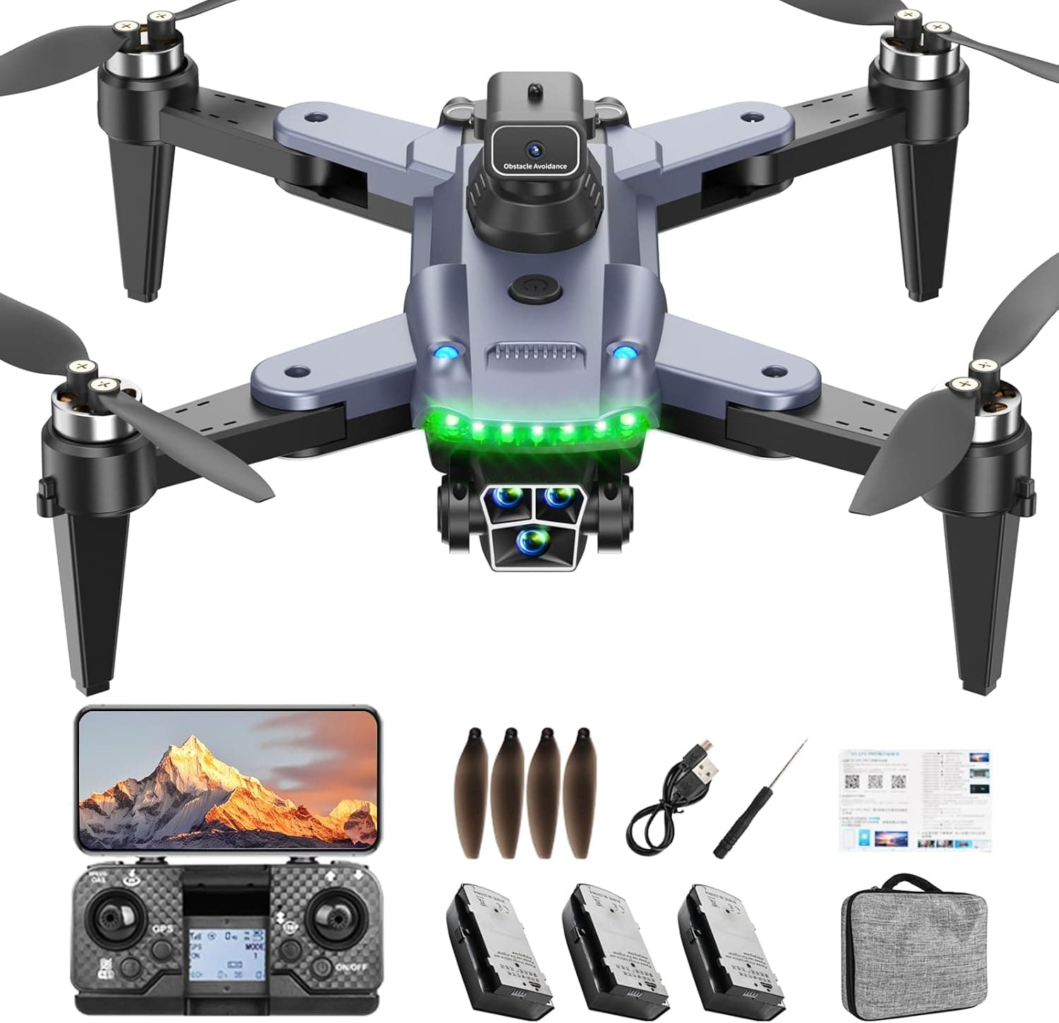 Dron con Cámara 4K para Adultos, S166 GPS, 3 Baterías 60 Min Vuelo, Motor Sin Escobillas, Retorno Automático, Despegue y Aterrizaje con Un Botón, Peso <249g, Regalo(Negro)(Estándar)