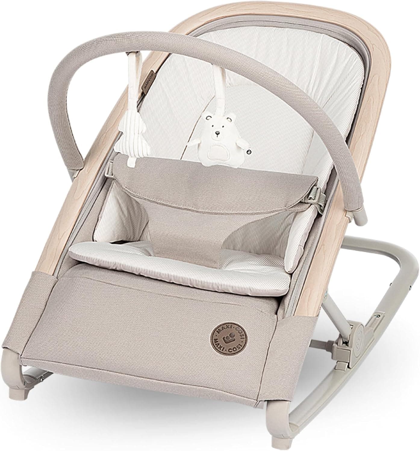 Maxi-Cosi Kori Hamaca Bebé 2 en 1 con arco de juegos, 0-2 años, máx.15 kg, balamcin bebe, 3 posiciones de reclinación una sola mano, ligera y compacta, arnés Easy-in, Eco Care, Classic Beige