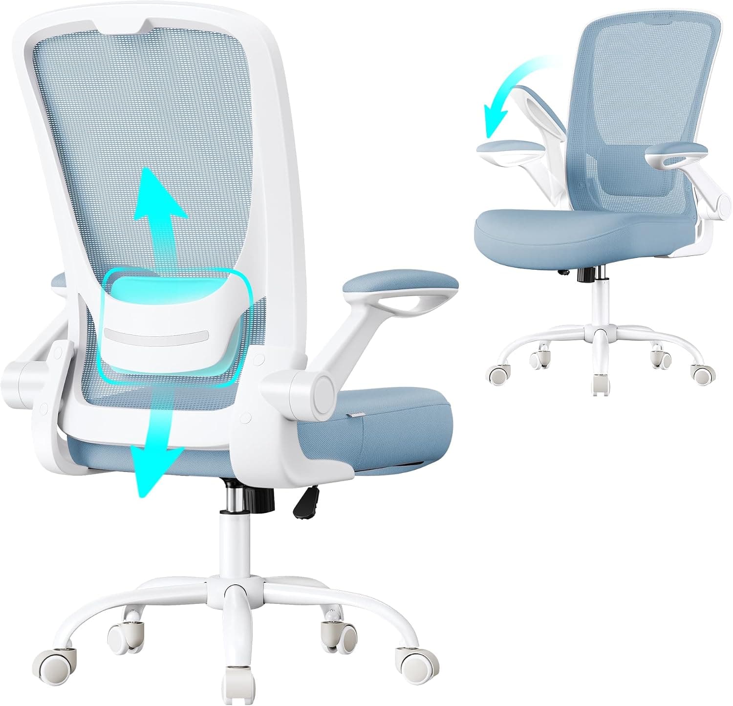 SONGMICS Silla de Oficina, de Malla, Ergonómica, Soporte Lumbar, Sin Reposacabezas