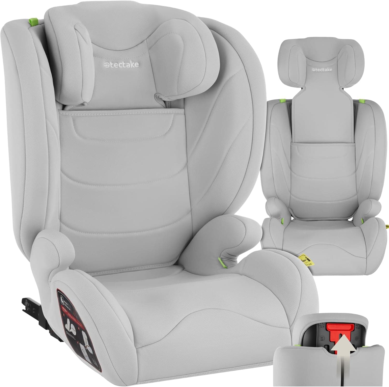 tectake® Silla de Coche Infantil, Homologada i-Size ECE R129, Con ISOFIX, Cinturón de 3 Correas, Reposacabezas Regulable, Acolchado Extragrueso, Hatsa 36 Kg, Funda Extraíble, 100-150 cm - gris claro