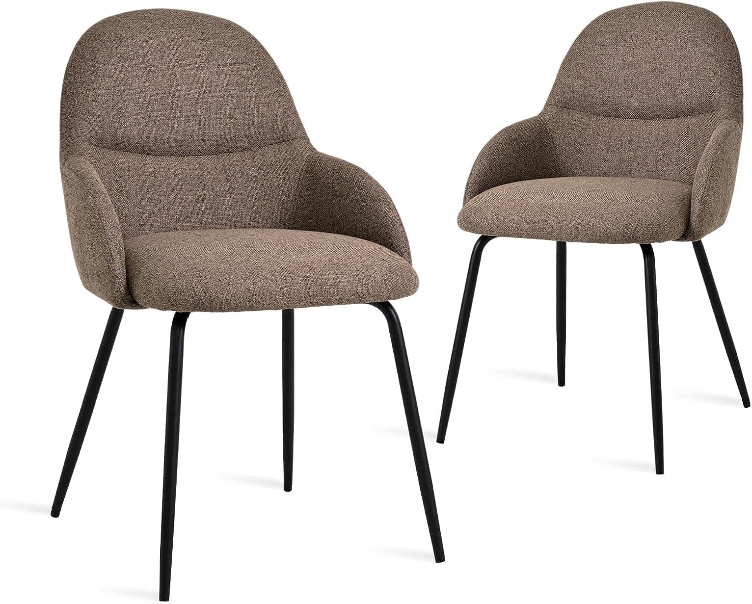 Comedor Juego de 2 sillas de lino marrón, asiento acolchado con reposabrazos, estilo moderno con patas metálicas duraderas, perfectas para cocina y salón