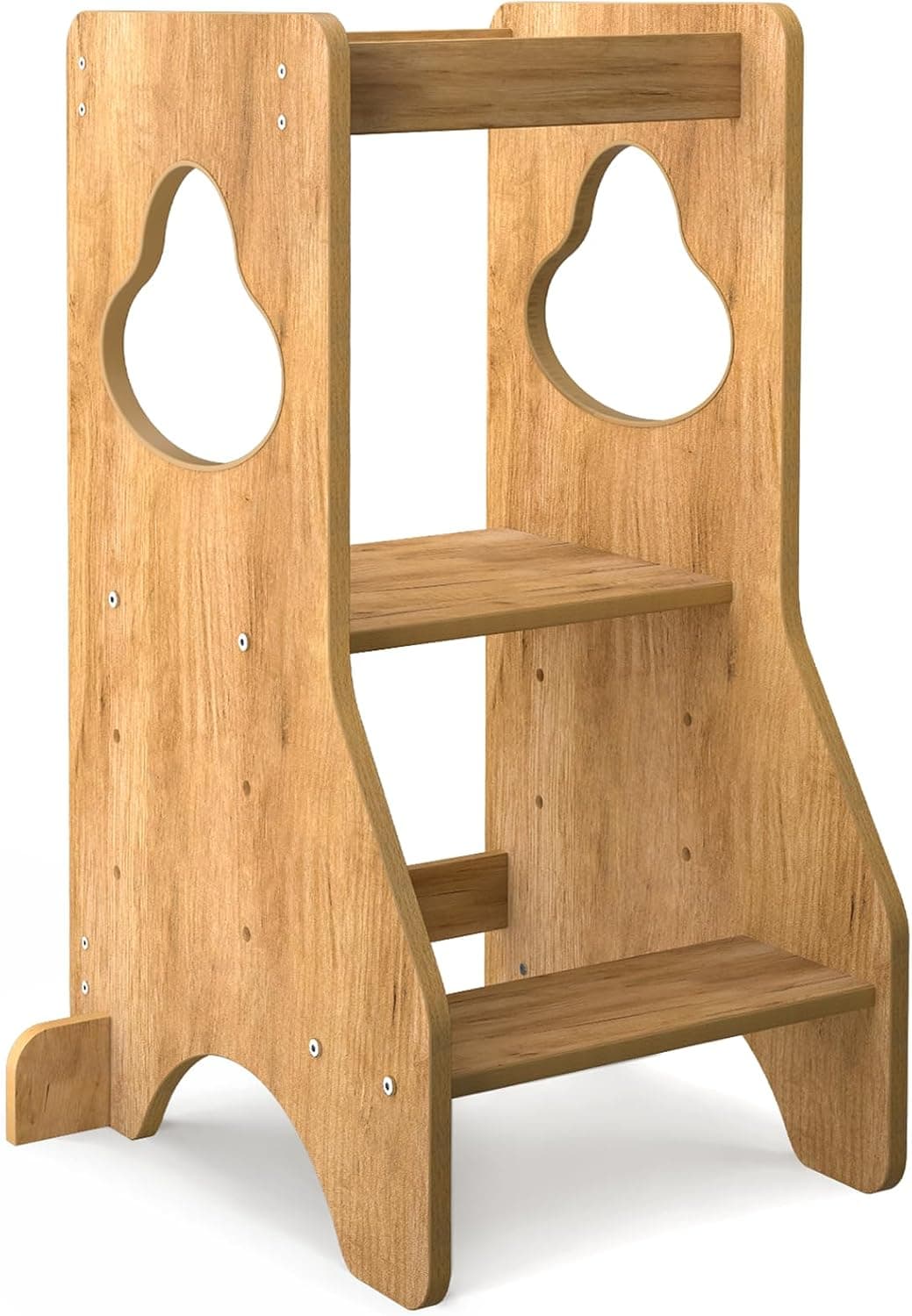 COSYLAND Torre de Aprendizaje Montessori de Madera para Niños Desde 18 Meses – Altura Ajustable en 3 Niveles – con Barandillas de Seguridad – Estable y Fácil de Montar – 80CM, Natural, Disco