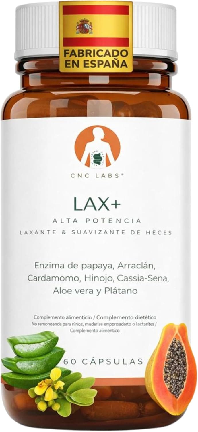 Laxante LAX+, Alivia el Estreñimiento Adultos 100% Natural & Vegano, Ablanda las Heces, Efectivo & Rapido con Papaya, Arraclan, Cardamo, Hinojo, Sena, Aloe & Plantago