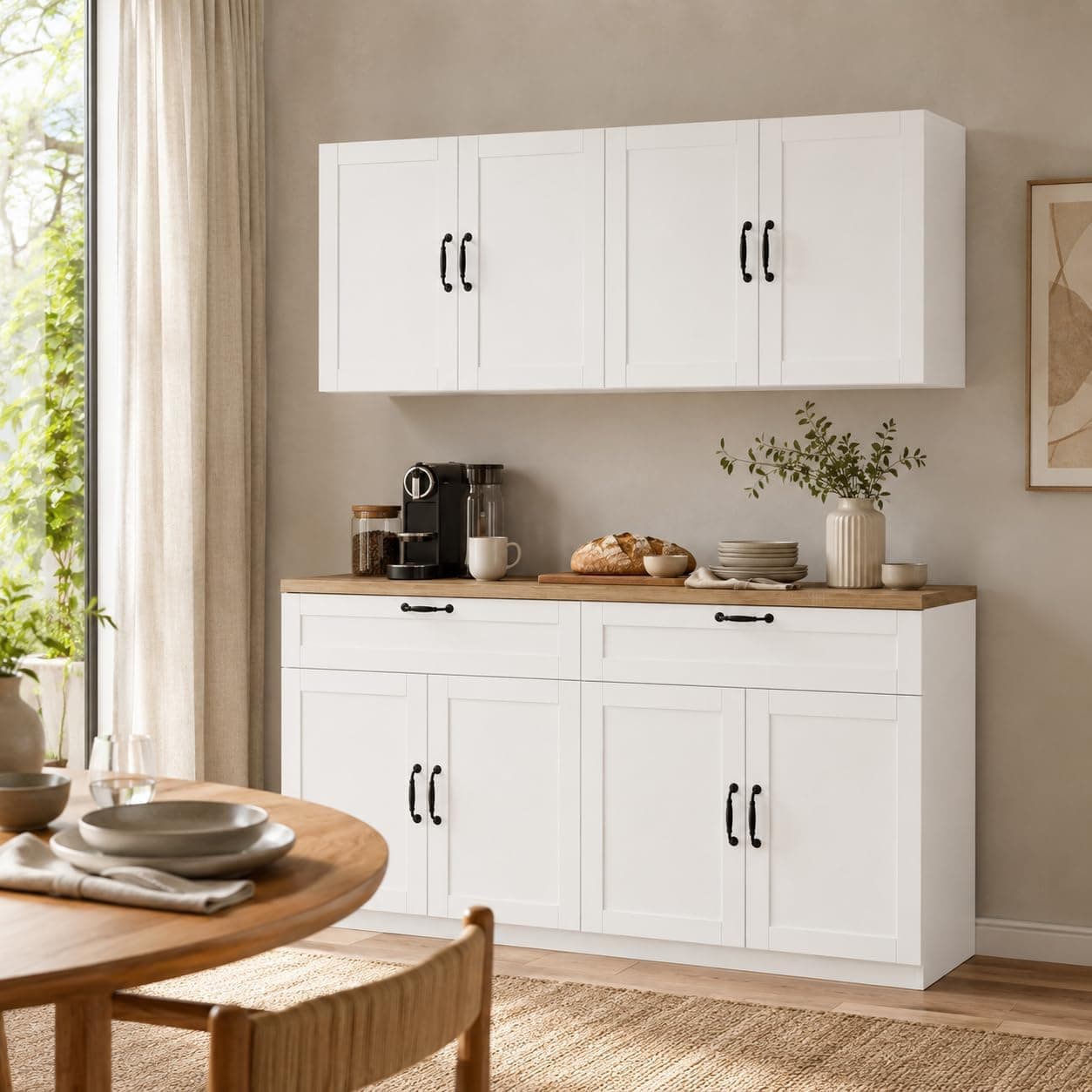 Conjunto Mueble Cocina Alto y bajo, 160 cm, Blanco