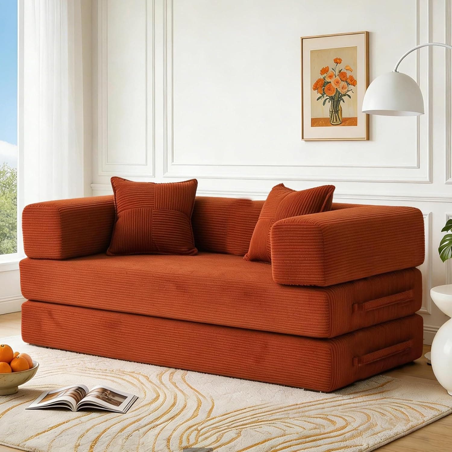 160cm Sofá Cama 2 Plazas con Espuma y Muelles para Salón,Naranja
