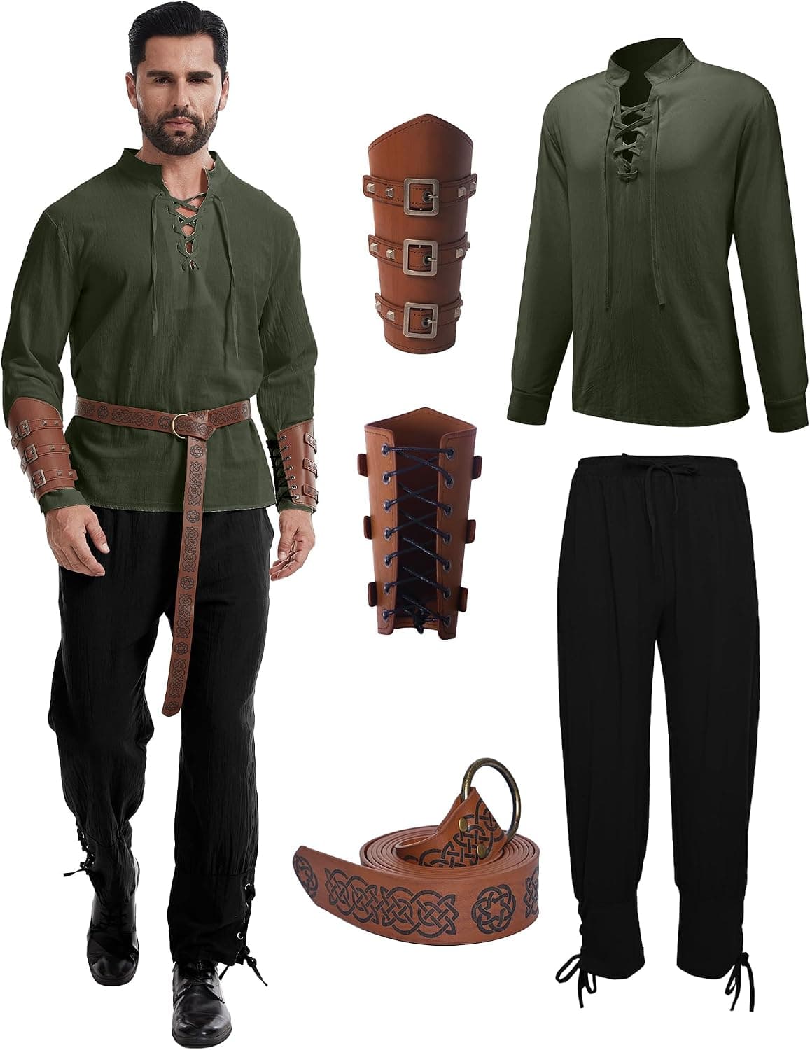Juego de 5 accesorios para disfraz de pirata, disfraz medieval de pirata con bandana, cinturón, parche para Halloween, capitán y carnaval.
