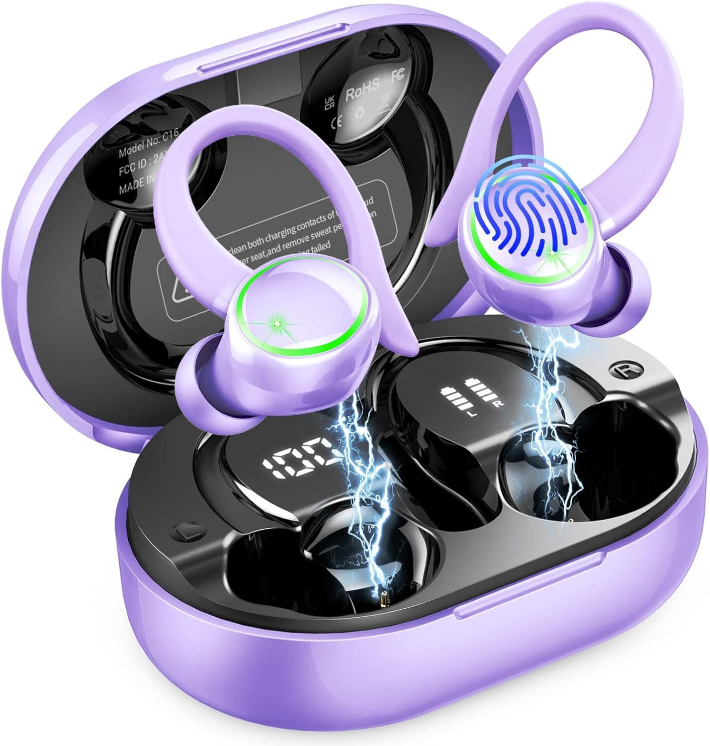 2026 Nueva Auriculares Inalambricos Deportivos, Auriculares Bluetooth 5.4 con 4 HD Mic, 50H Cascos Inalambricos Bluetooth con Cancelacion Ruido ENC, Pantalla LED/IP7 Impermeable Cascos, HiFi Estéreo