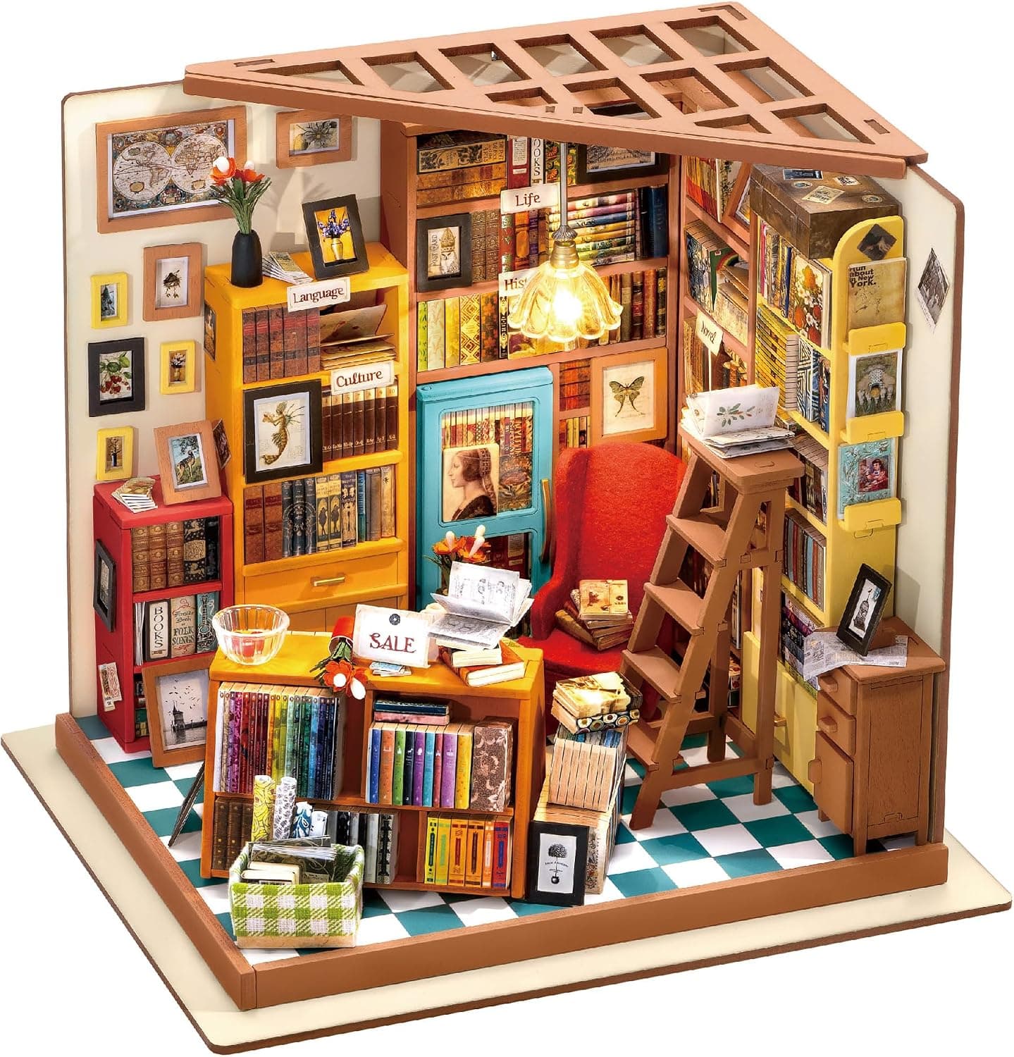 Rolife Miniature Dollhouse Kit DIY Biblioteca de Madera Modelo de casa para Adultos Regalos para Adultos (Sam's Study)