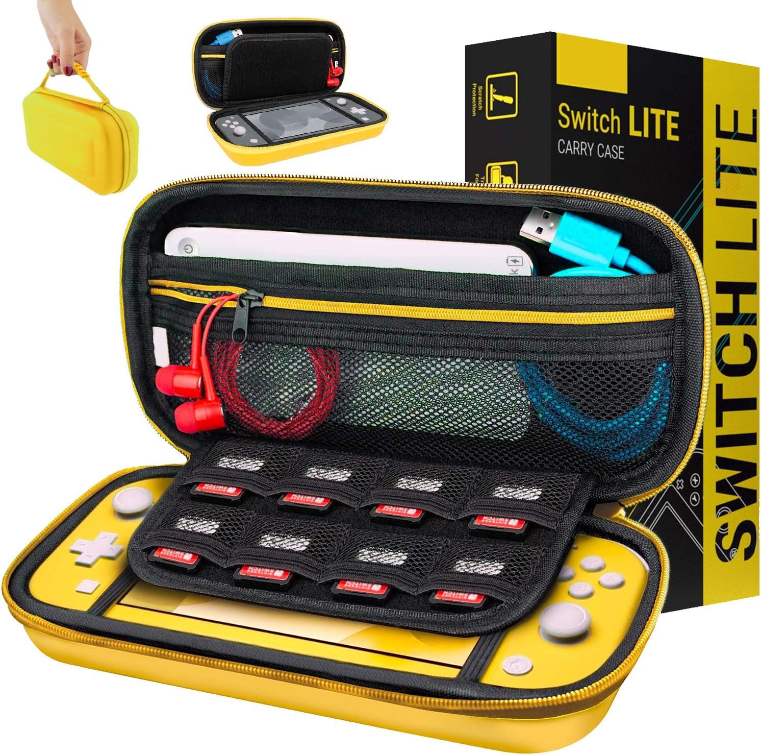 Orzly Funda para Nintendo Switch Lite – Estuche Protector rigida, para Llevar Nueva Switch Lite Consola (2019) y Sus Juegos y Accesorios - Amarillo