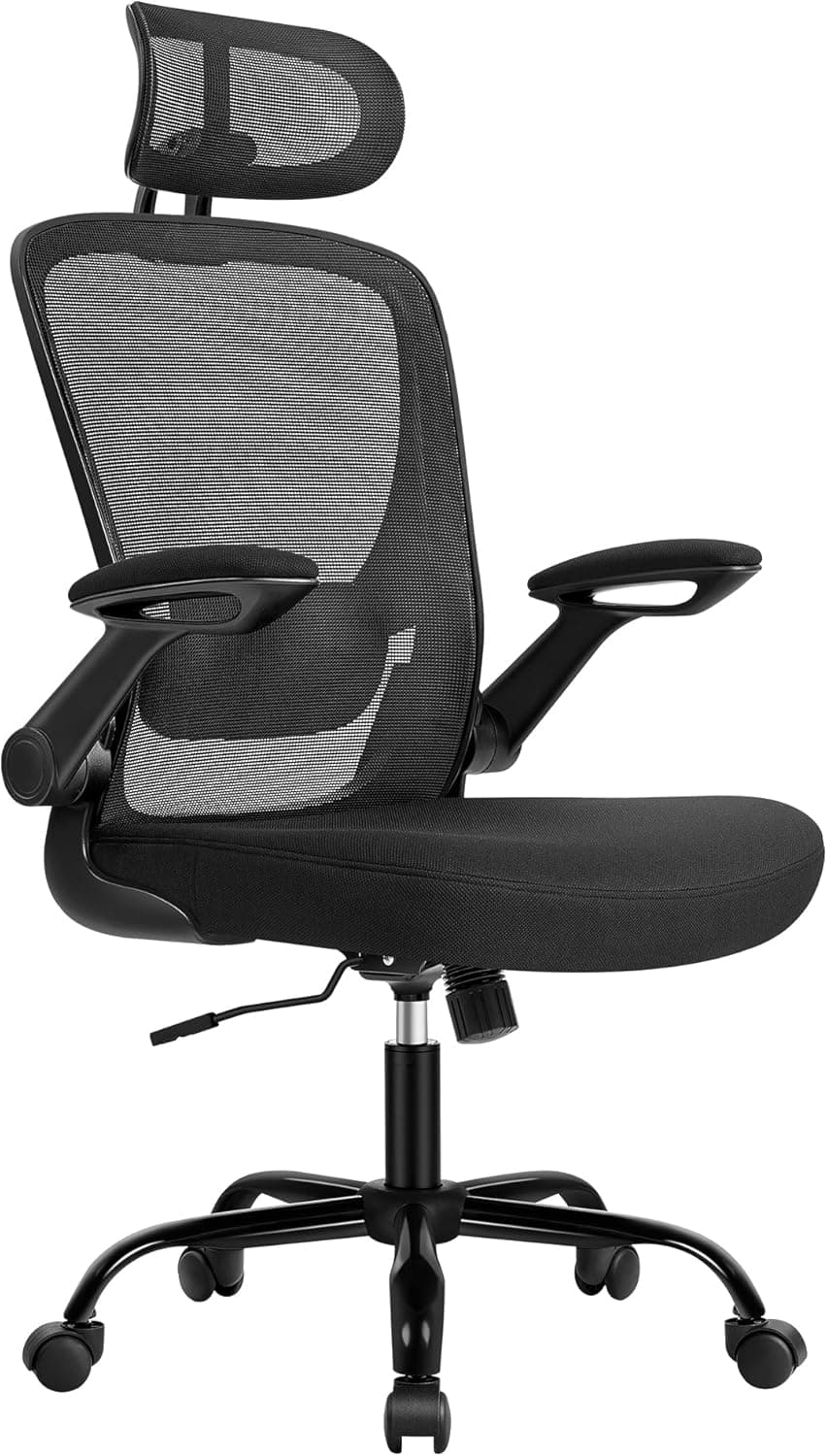 SONGMICS Silla de Oficina, de Malla, Ergonómica, Soporte Lumbar, con Reposacabezas