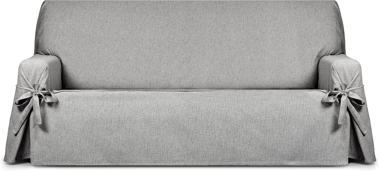 Eysa Genna Funda de sofá 3 plazas con Lazos, Antimanchas, para sofás de 170cm a 230 cm orientativamente (Unos 150 cm de sentada), Bi-Color Beige-Gris