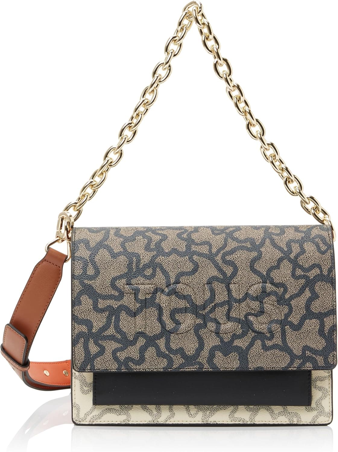 TOUS Bandolera Mediana Audree Chain Negra Y Beige, Para Mujer, Medidas 20 x 25 x 12 cm, Colección Kaos Icon