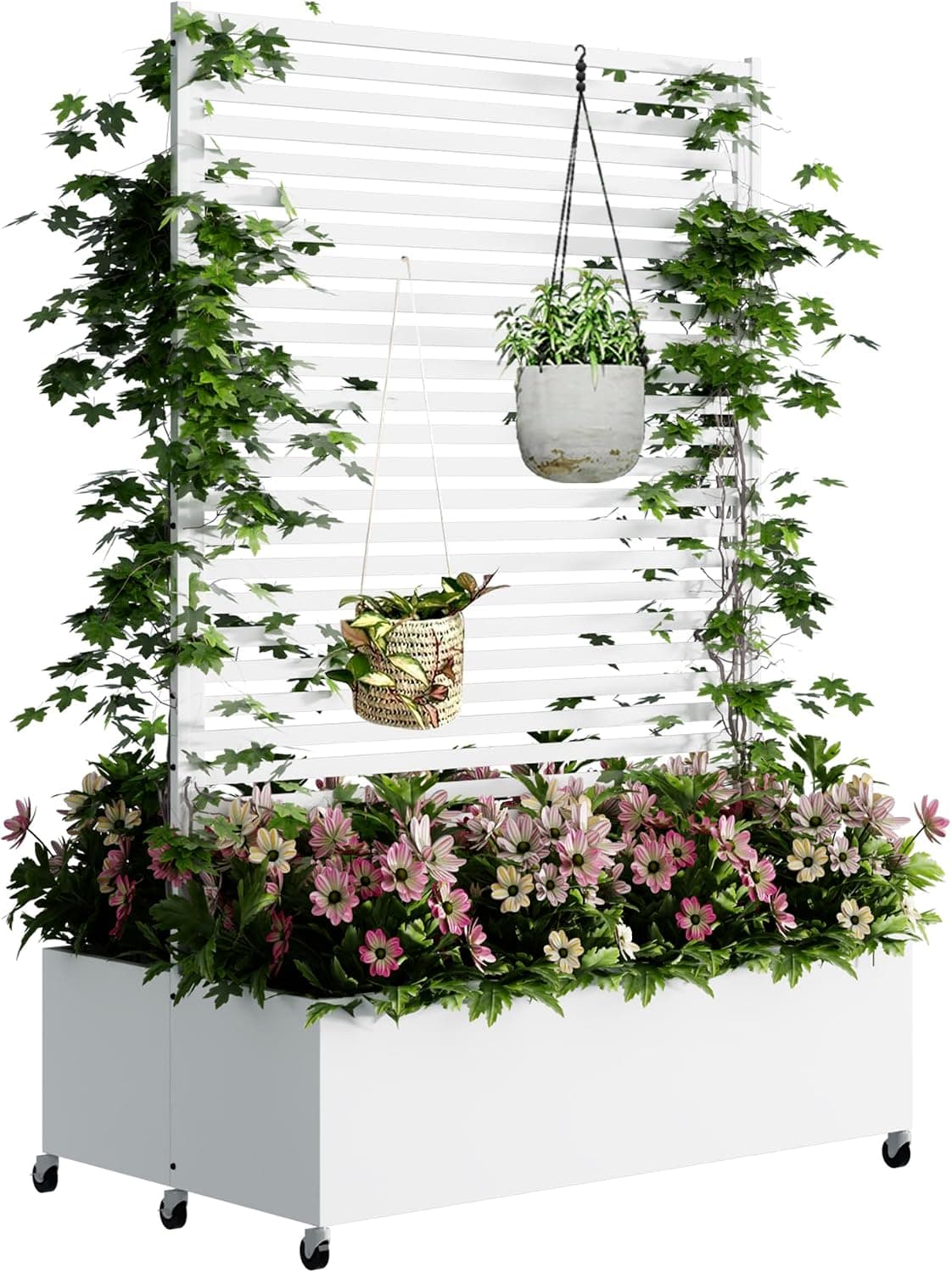 Jardinera metálica para Exterior con Enrejado, bancal Elevado de Metal con Ruedas, Jardinera Independiente con privacidad para Flores y Verduras en jardín, Patio y balcón.