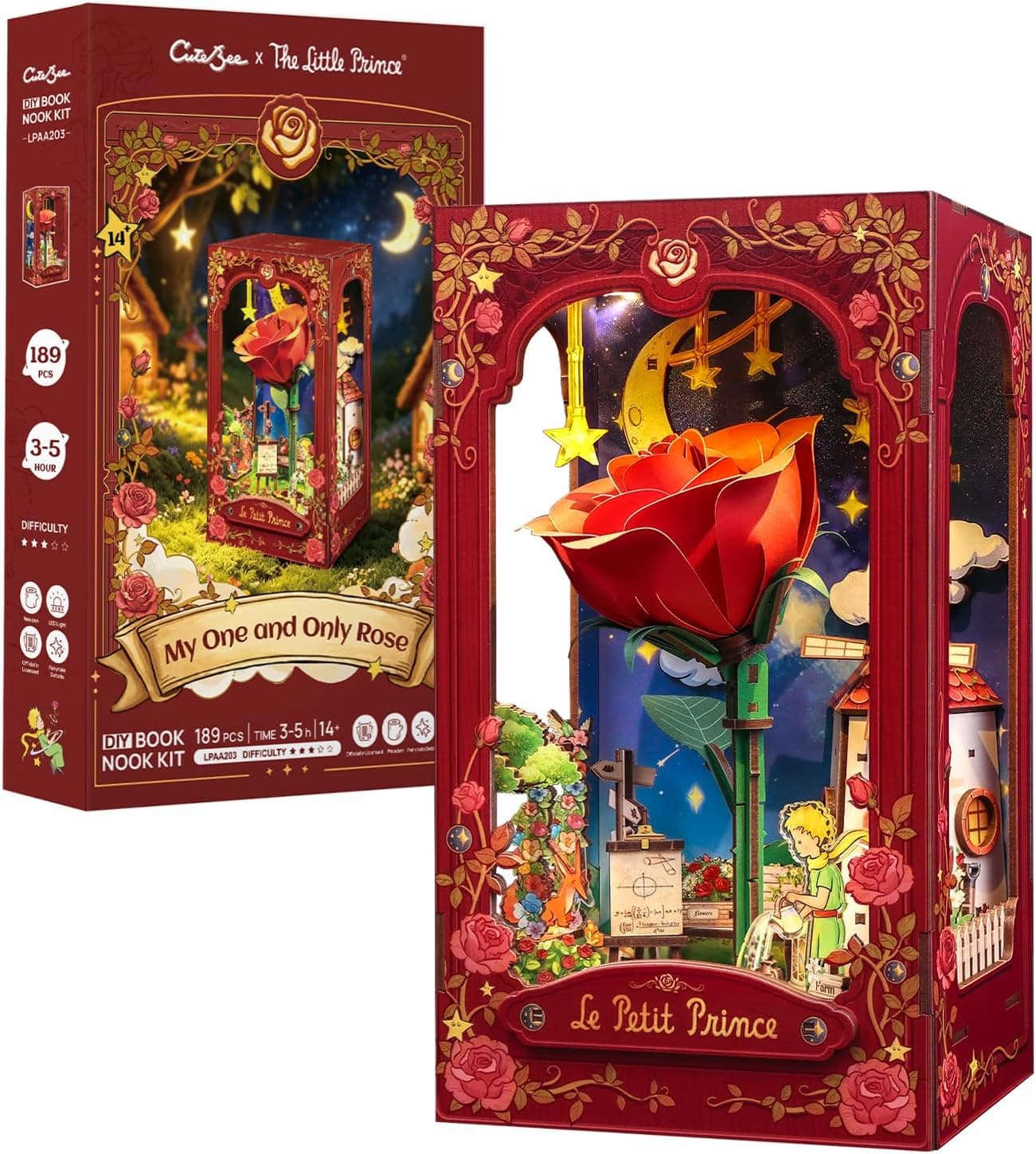 CUTEBEE EL Principito Book Nook Kit – Regalo para Adultos, Rompecabezas de Madera 3D en Miniatura Casa de Construcción