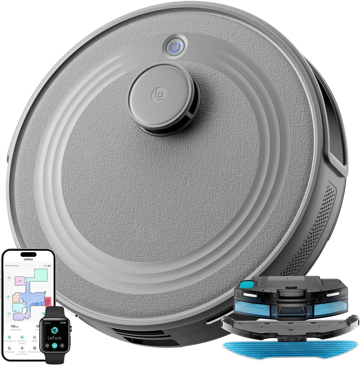 Lefant Robot Aspirador y Fregasuelos con dToF Navegación Láser y App M2, 6000 Pa, 160 min, Barre, Aspira, Friega y Pasa la Mopa, Limpieza Personalizada, Sensores Anticaídas, Alexa/i Watch, 2.4G y 5G