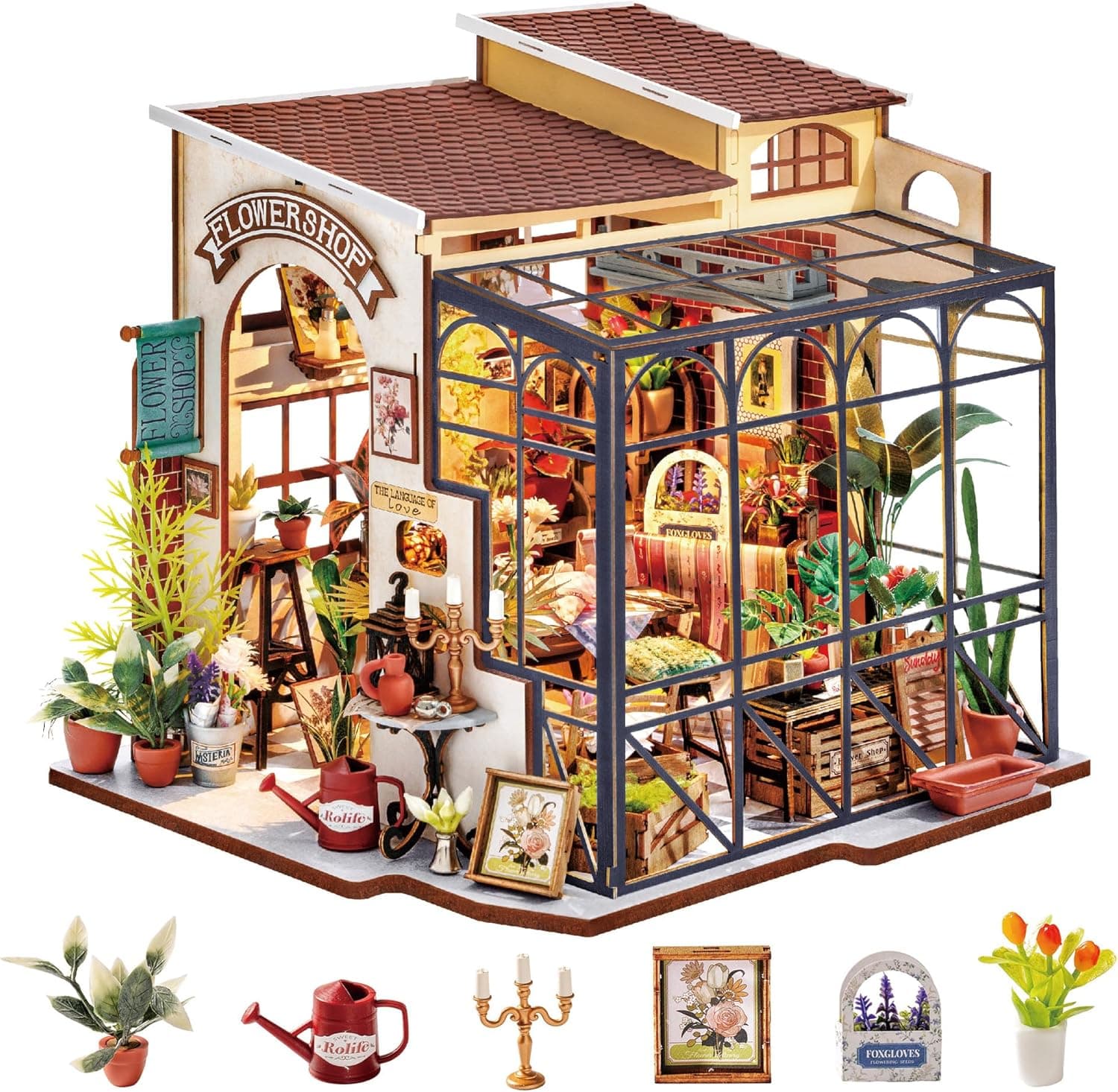 Rolife Casa de Muñecas de Madera, Floristería de Emily, Casa en Miniatura