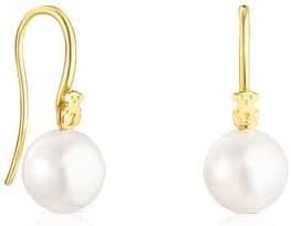 TOUS Pendientes de Plata de Primera Ley con Baño en Oro 18kt y Perla para Mujer, Colección Gloss