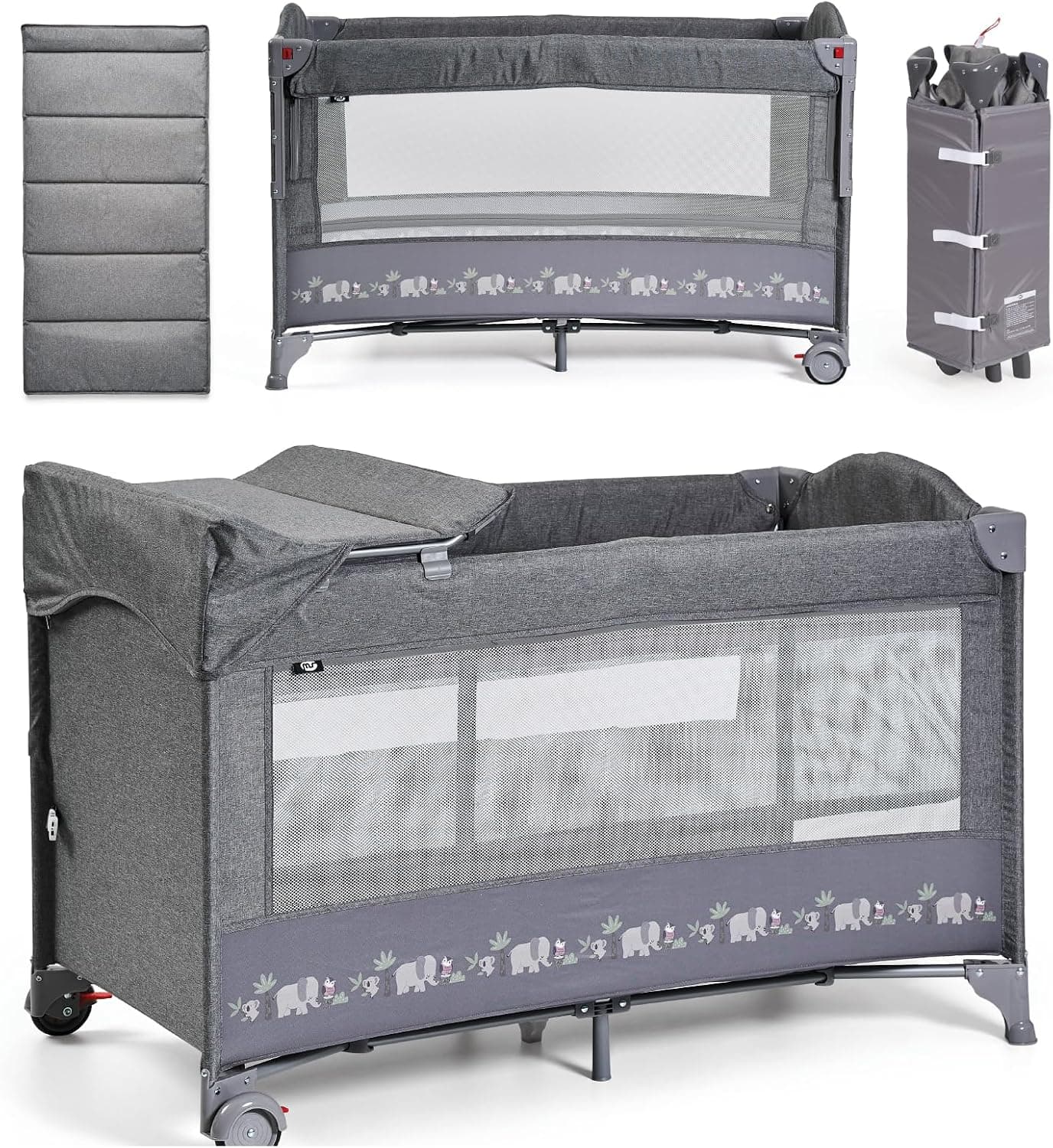 ms BabyWorld – Oxford – Cuna de Viaje y Colecho 2 en 1 | Altura Regulable | Cambiador Incorporado | Mosquitera Incluida | Plegable y Transportable | Unisex | Fácil Montaje y Compacta
